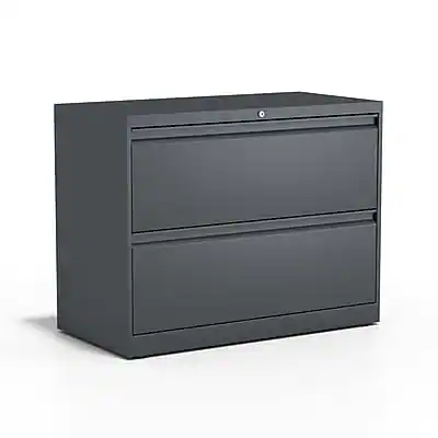 Front. Staples - 2-Drawer Lateral File Cabinet, Letter/Legal Size, Lockable, 28"H x 36"W x 18.63"D - Charcoal.