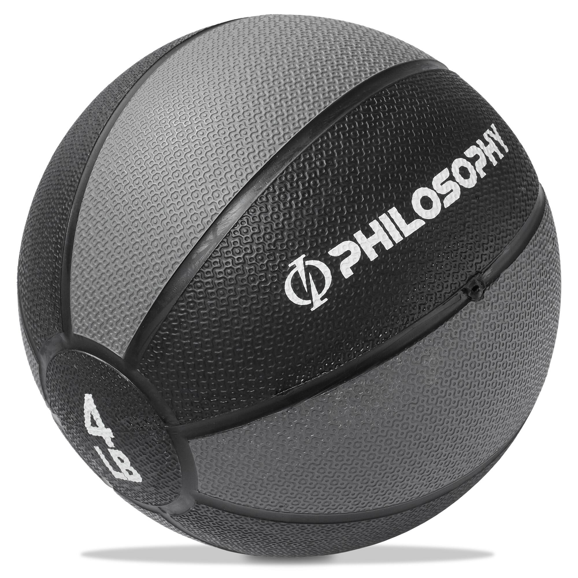 Front. Philosophy Gym - Medicine Ball - Weighted Fitness Ball - Non-Slip Grip - Black.