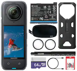 Insta360 - X4 - Waterproof 360 Action Camera + Selfie Stick + Guards + 64GB Card + More - Black