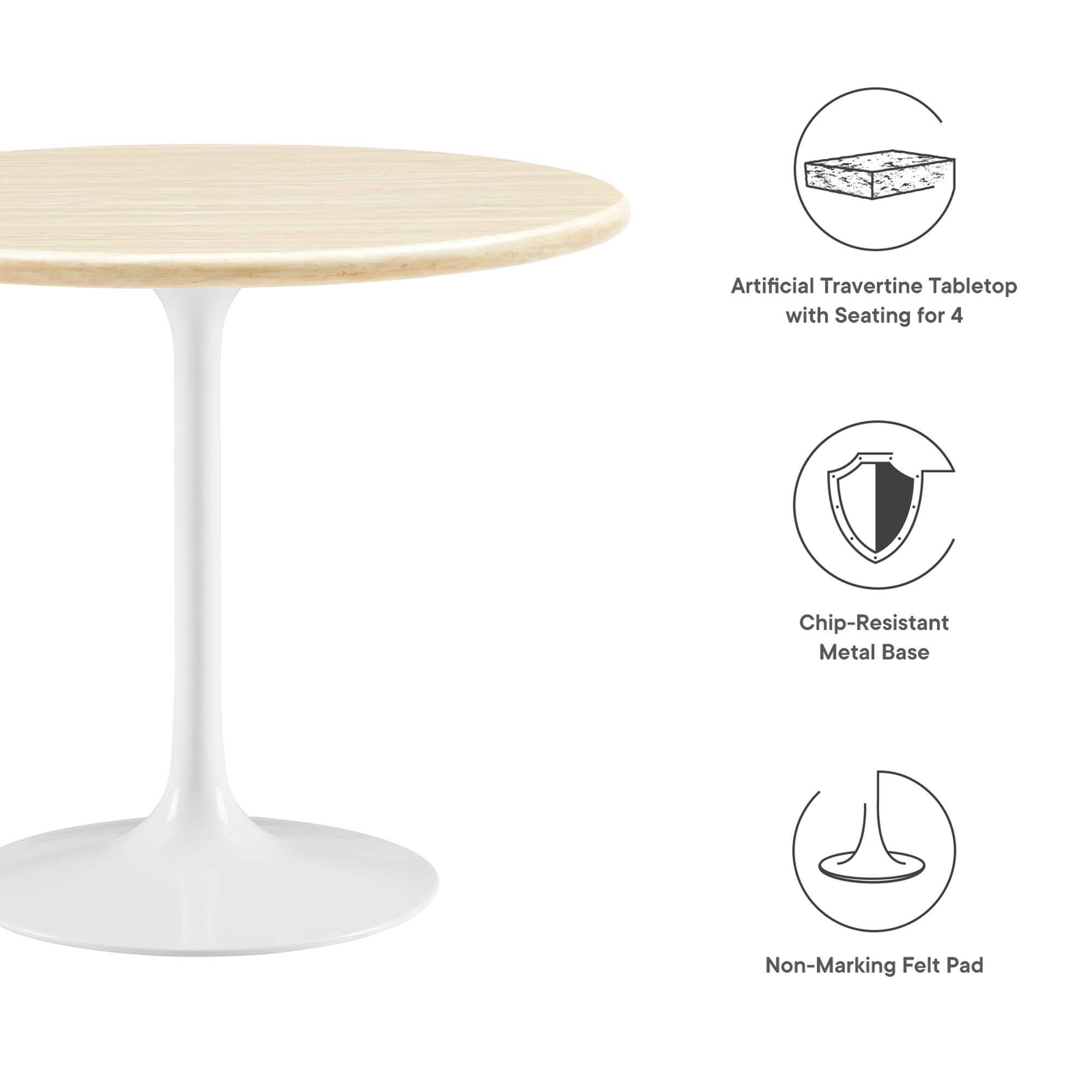 Artificial Travertine Tabletop with Seating for 4  
Chip-Resistant Metal Base  
Non-Marking Felt Pad