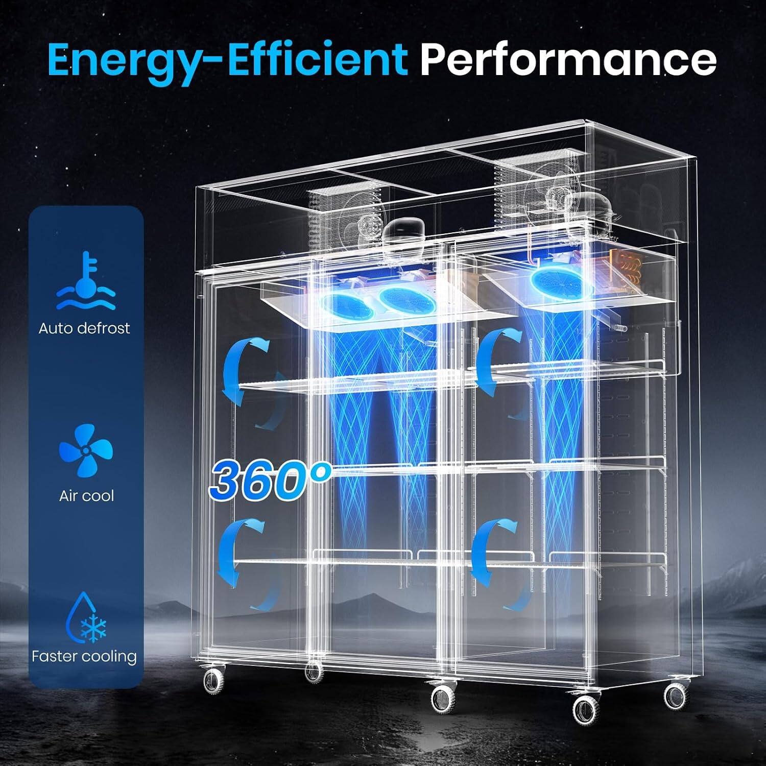 Energy-Efficient Performance

Auto defrost

Air cool

360°

Faster cooling