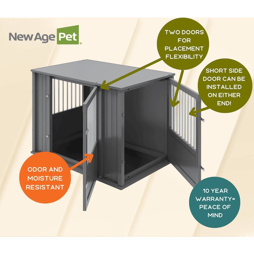 NewAge Pet

- TWO DOORS FOR PLACEMENT FLEXIBILITY
- SHORT SIDE DOOR CAN BE INSTALLED ON EITHER END!
- ODOR AND MOISTURE RESISTANT
- 10 YEAR WARRANTY = PEACE OF MIND