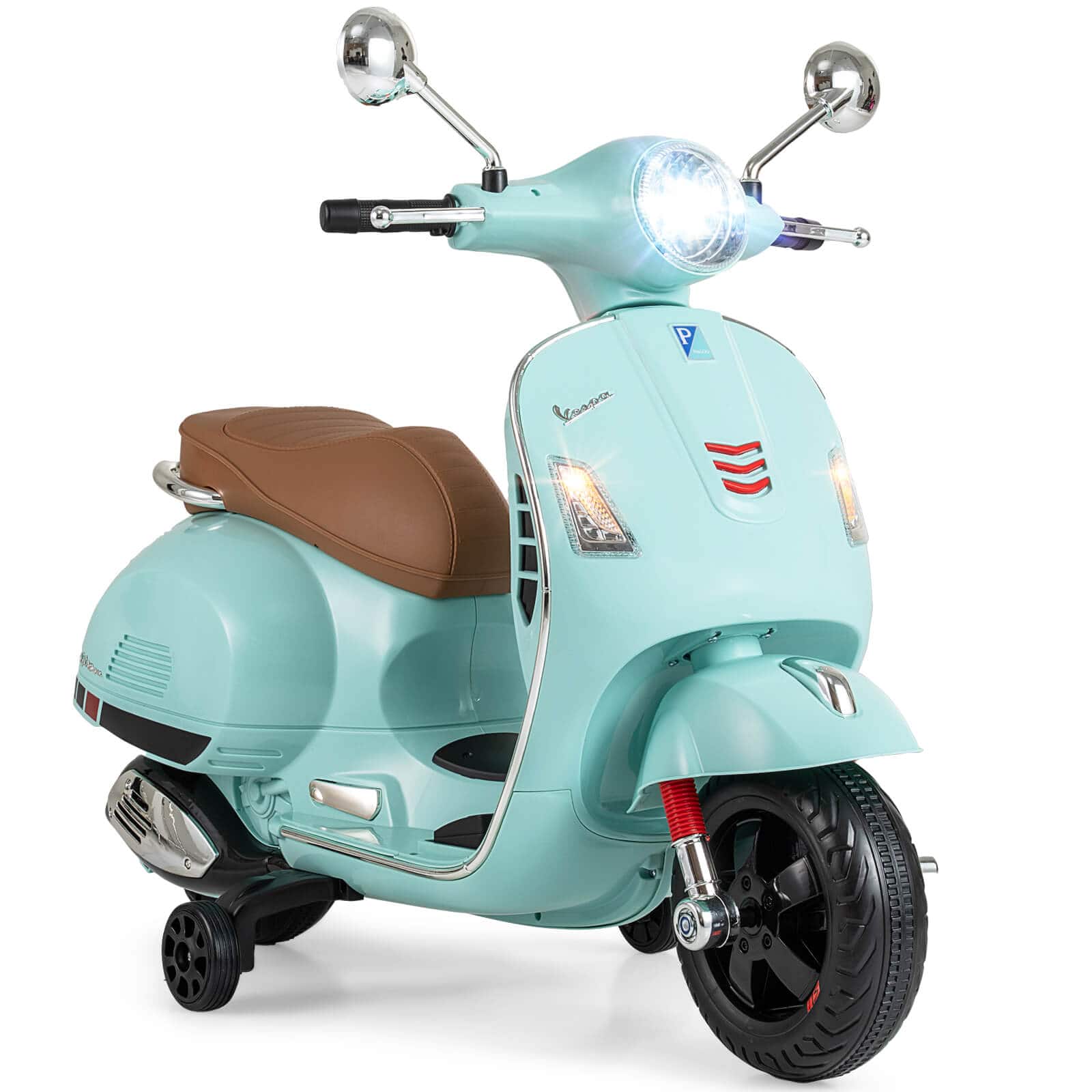 Costway - Licensed VESPA 12V Kids Electric Motorcycle with Music Horn Story Training Wheels - Green