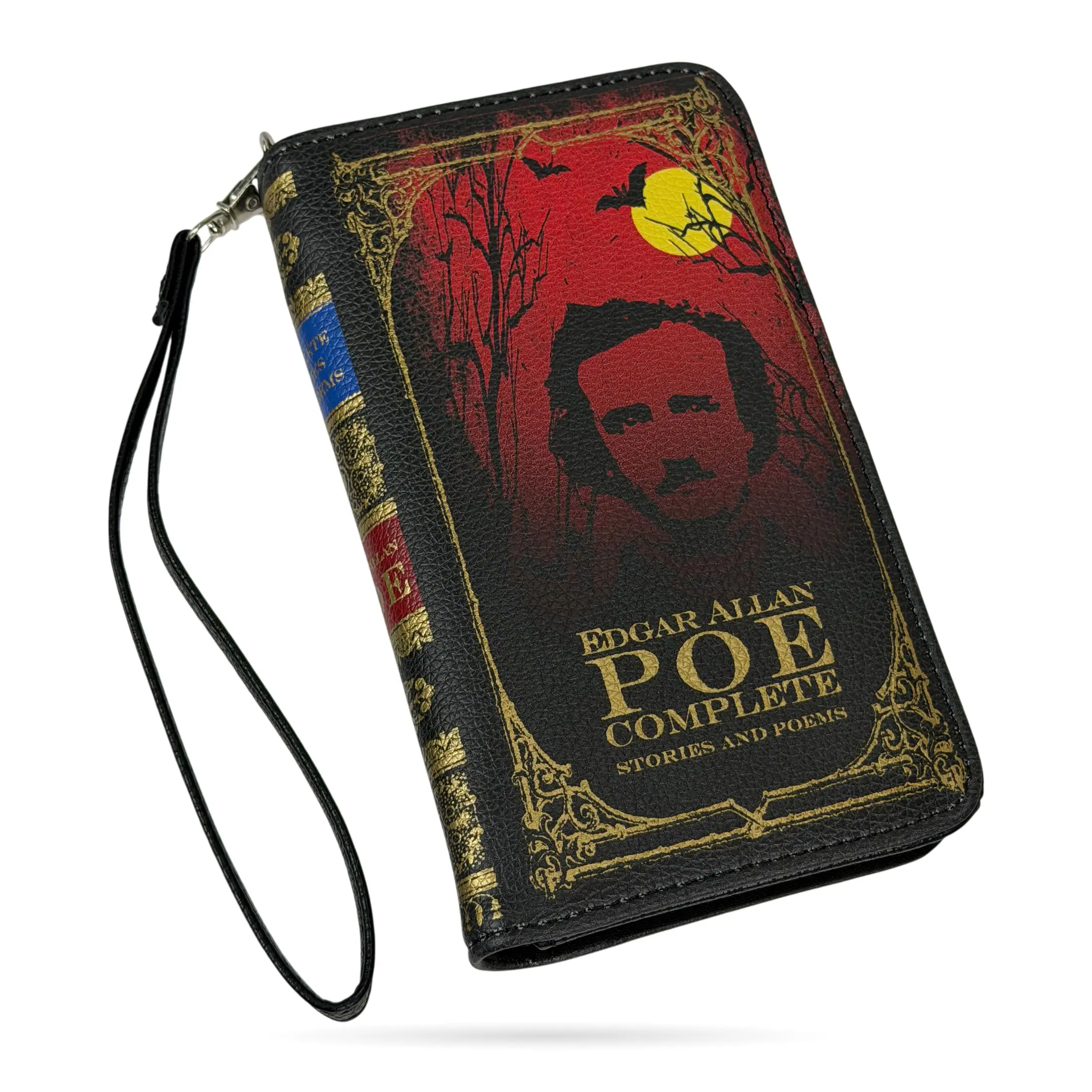 Things2Die4 - Womens Bifold Wallet Edgar Allan Poe Book Wristlet RFID Vinyl 7 X 4.25 In - Black