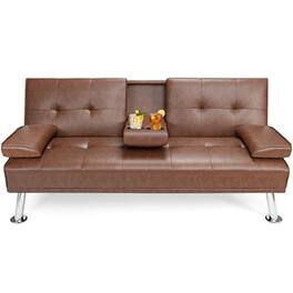 Kadyn - Loveseat Sofa, Modern Couch, Convertible Folding Leather Futon Sofa with Cup Holders and Armrests-Brown - Brown