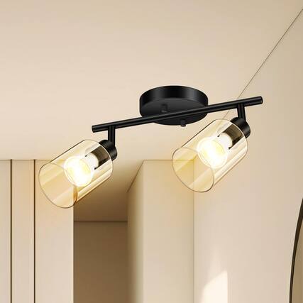 Front. HM 1810 - Bathroom Light Fixtures Modern Vanity Wall Lights With Clear Glass Shade Flexibly Ceiling For Mirror Kitche - 2-Heads Black.