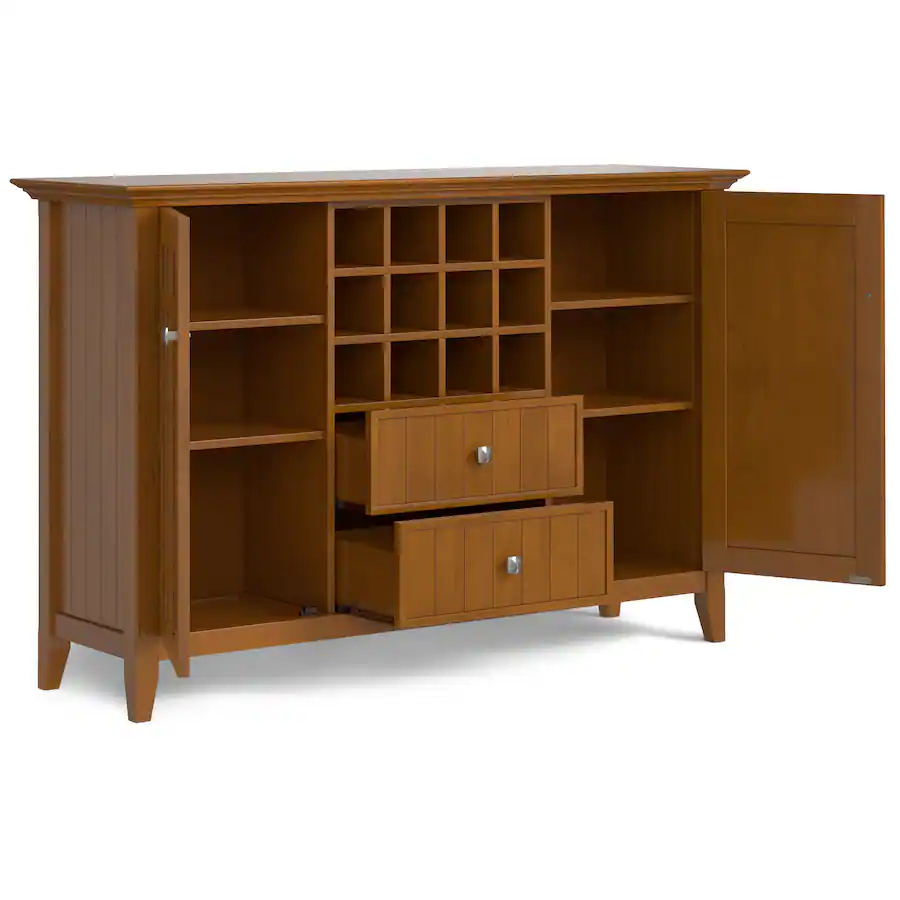 Simpli Home Bedford Sideboard Buffet and Wine Rack Light Golden Brown ...