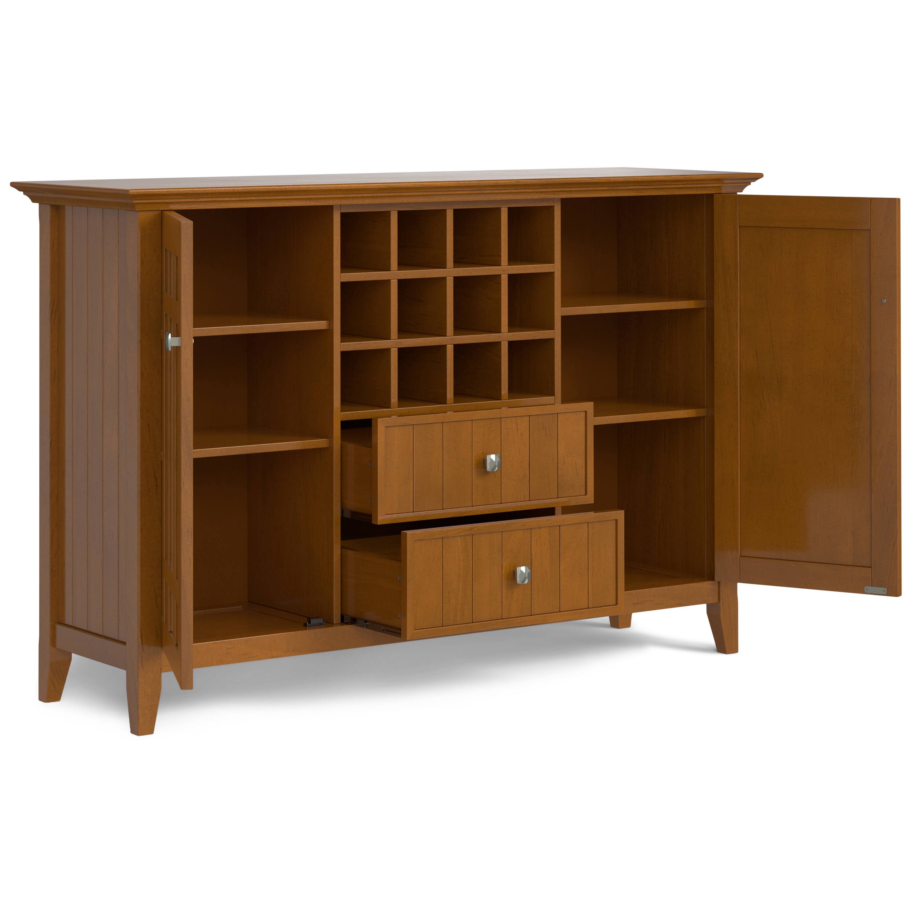 Simpli Home Bedford Sideboard Buffet and Wine Rack Light Golden Brown ...