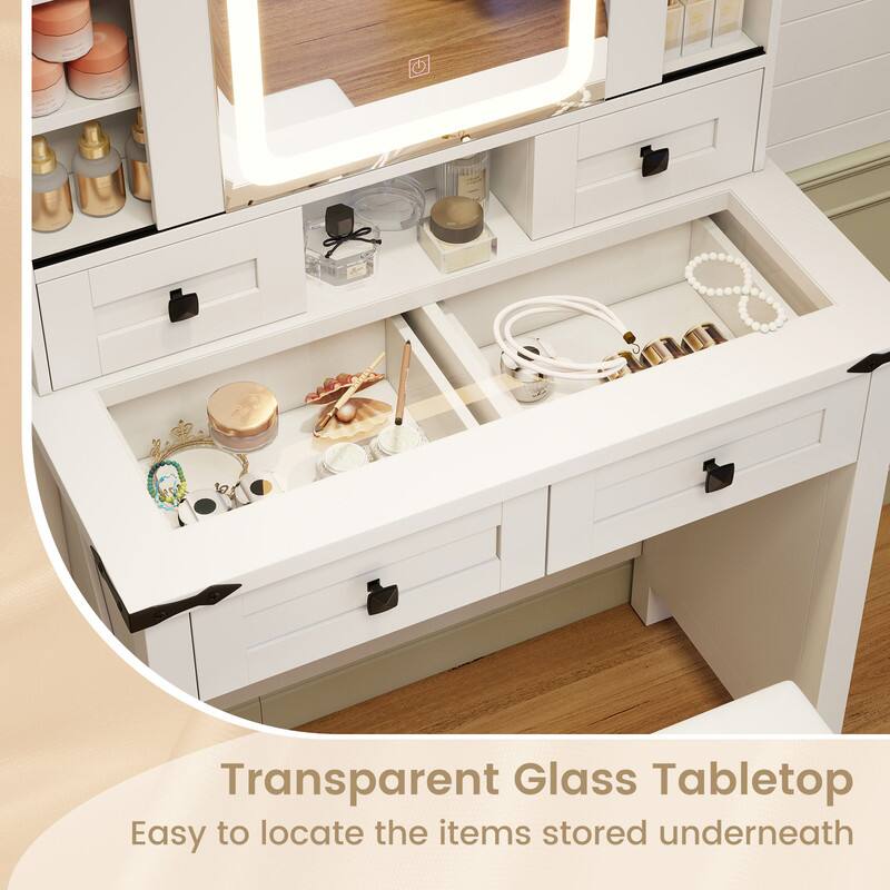 Transparent Glass Tabletop  
Easy to locate the items stored underneath