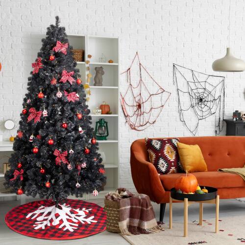 Alt View 10. Winado - 7.5 FT Christmas Tree with Lights, Skirt, Ornaments for In/Outdoor Holiday Decoration - Black & Red.