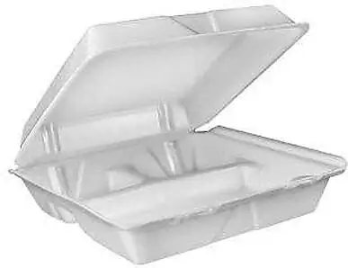 Front. Dart - Dart® Foam Container 3-Compartment, 200/Ct - White.