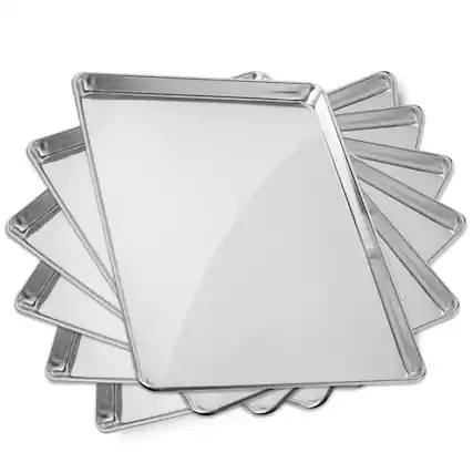 Front. GRIDMANN - 6 Pans 18 x 26-in Commercial Aluminum Cookie Sheets - Silver.