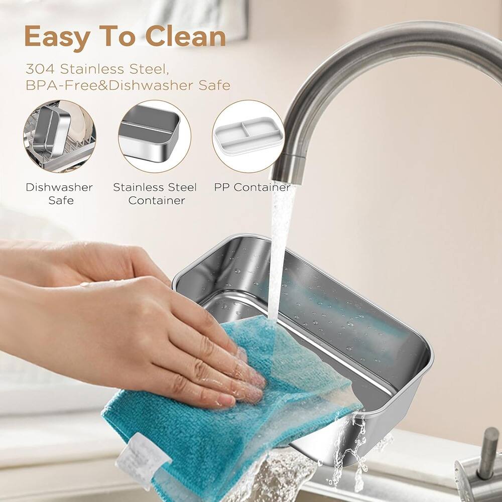 Easy To Clean  
304 Stainless Steel, BPA-Free & Dishwasher Safe  

- Dishwasher Safe  
- Stainless Steel Container  
- PP Container