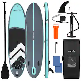 SereneLife - SLSUPP04 11’ Inflatable SUP, Pet-Friendly, 440 lbs Capacity, GoPro Mount, Includes Accessories - Black