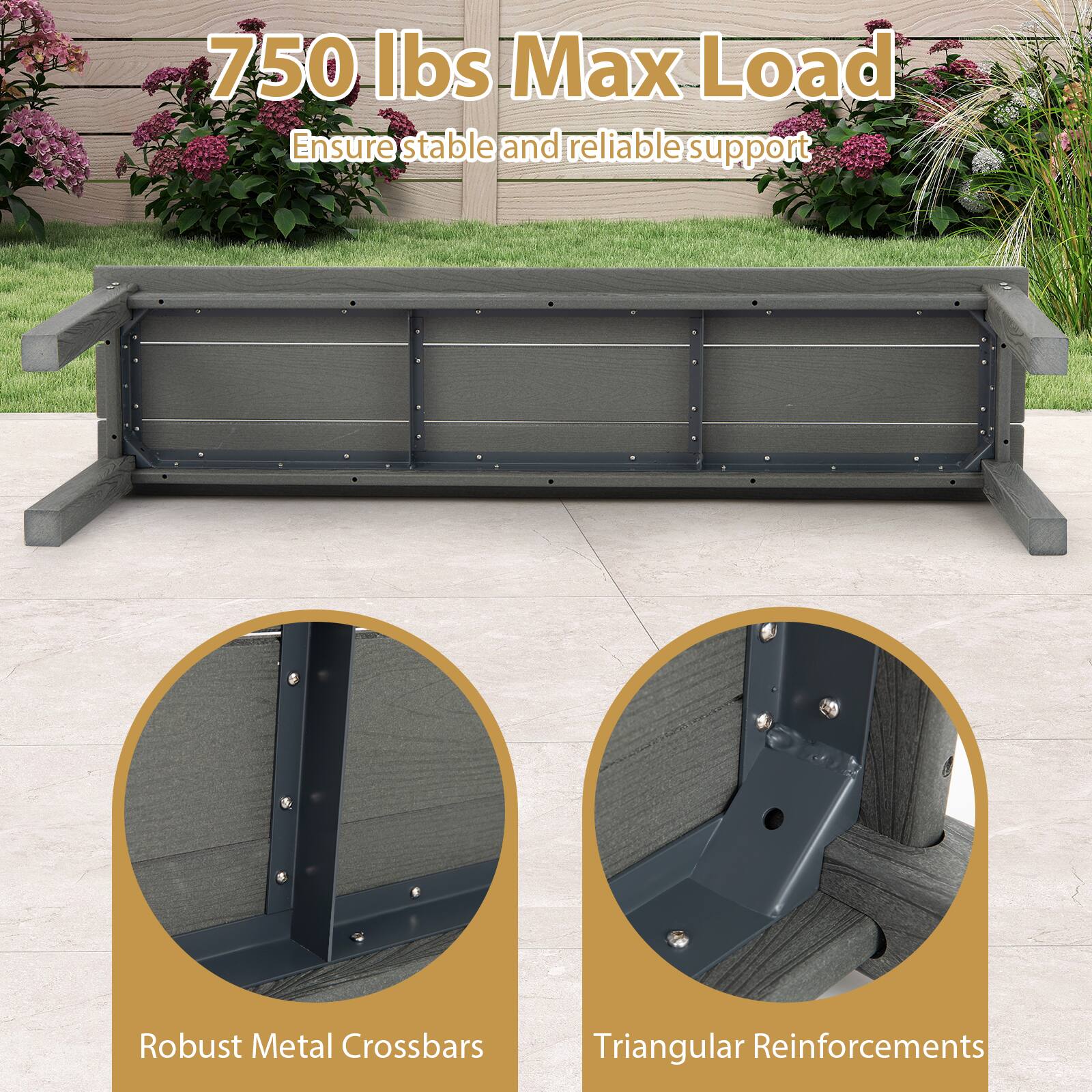 750 lbs Max Load, Ensure stable and reliable support, Robust Metal Crossbars, Triangular Reinforcements
