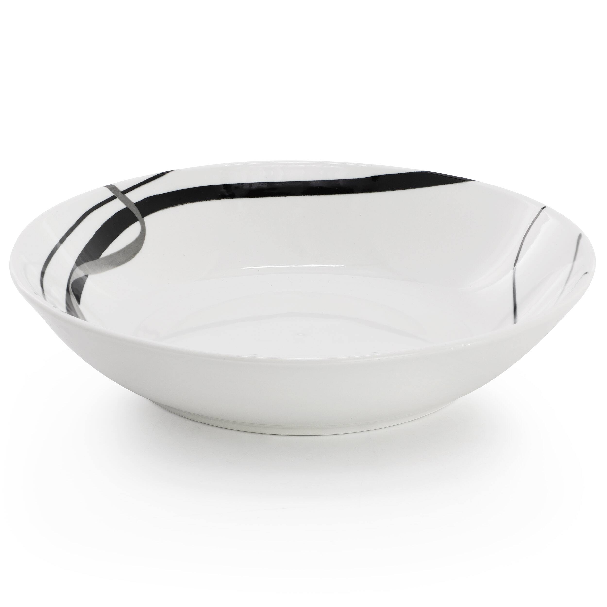 Alt View 4. Elama - Elama Sarah 16 Piece Porcelain Double Bowl Black Ribbon Dinnerware Set, Service for 4 in White and Black - White.