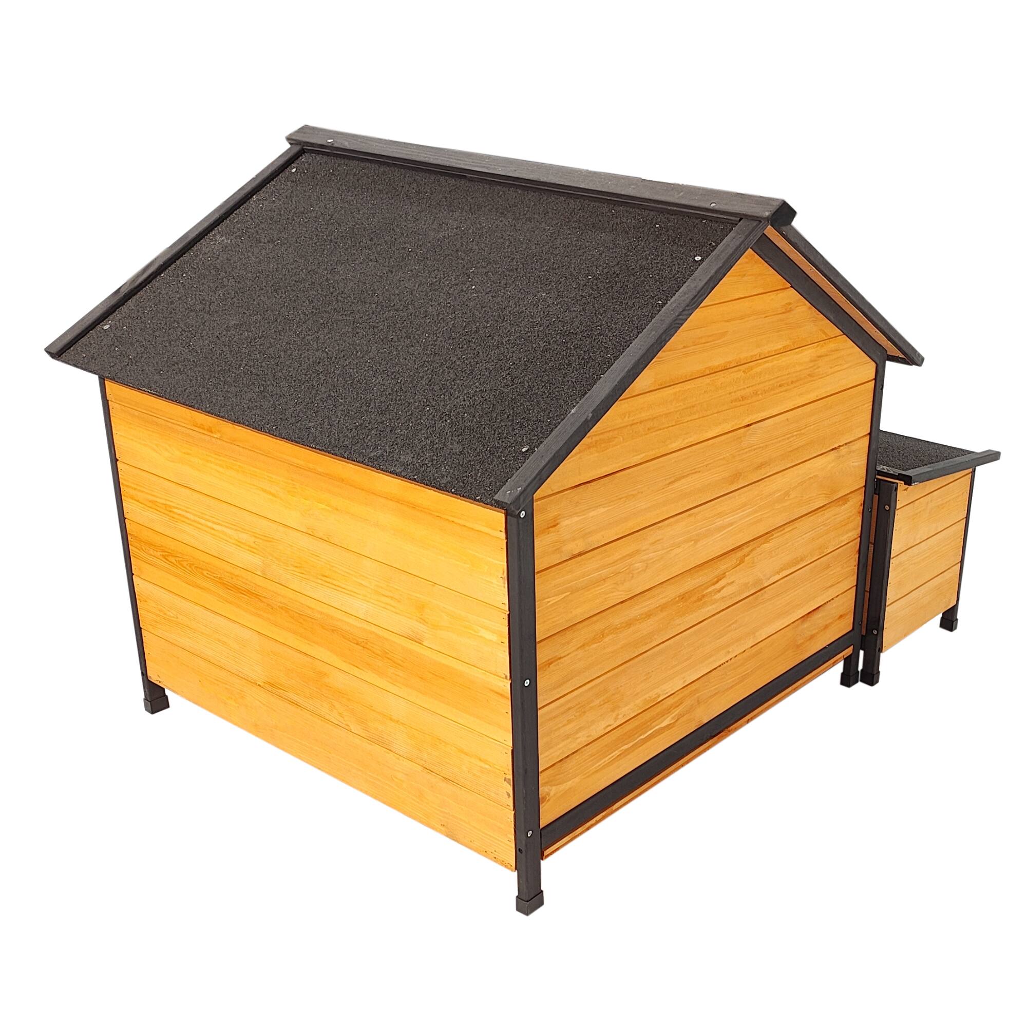 Alt View 6. Loheer - Spacious Wooden Dog House with Bowls and Toy Storage, 4.59 ft Outdoor Pet Shelter for Backyard - Natural.