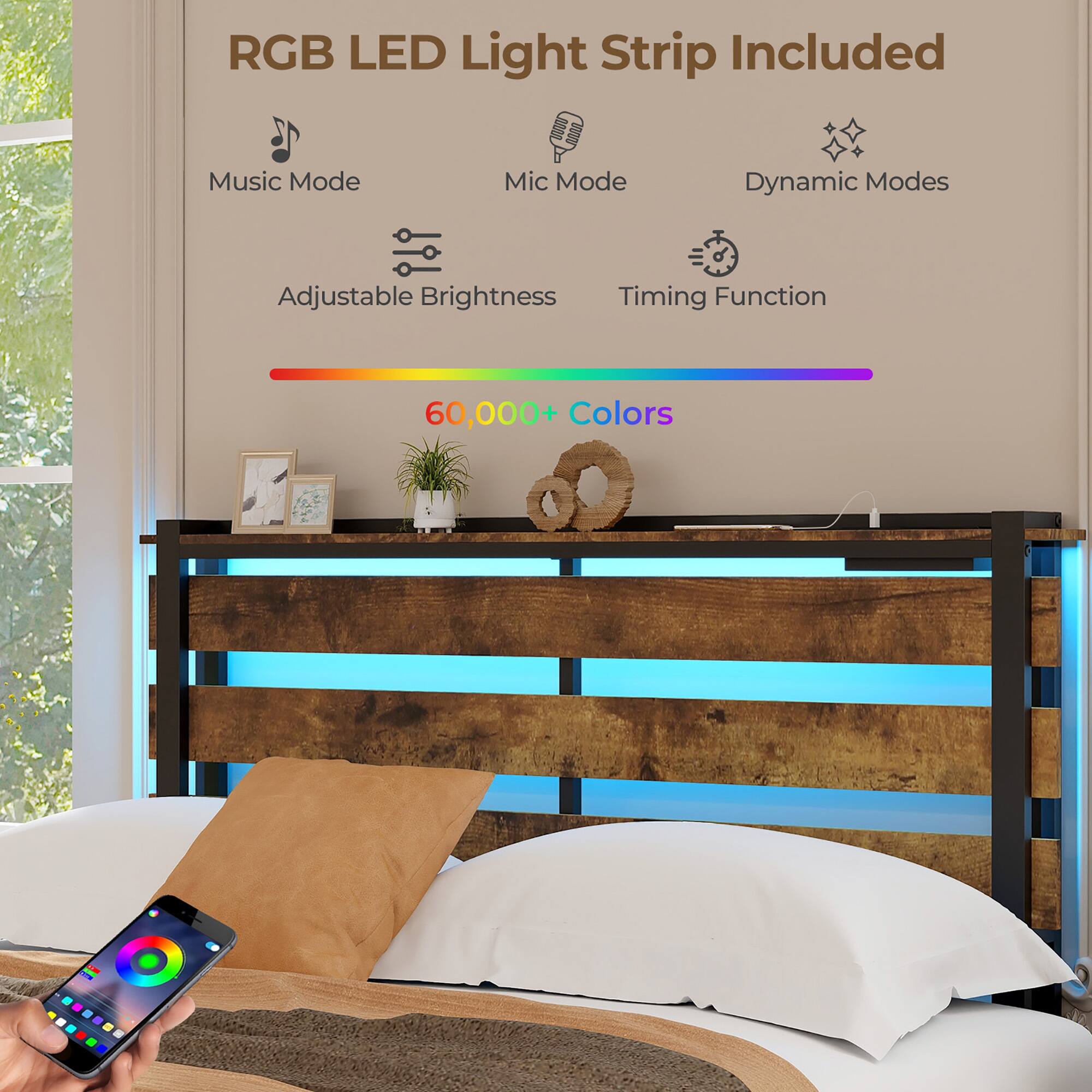 RGB LED Light Strip Included

- Music Mode
- Mic Mode
- Dynamic Modes
- Adjustable Brightness
- Timing Function

60,000+ Colors