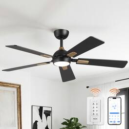 Vaczon - 52 In. Modern Dimmable 3CCT LED Smart Ceiling Fan with Light, Remote and App Control, Double-Sided Blades, 6-Speed - Matte Black