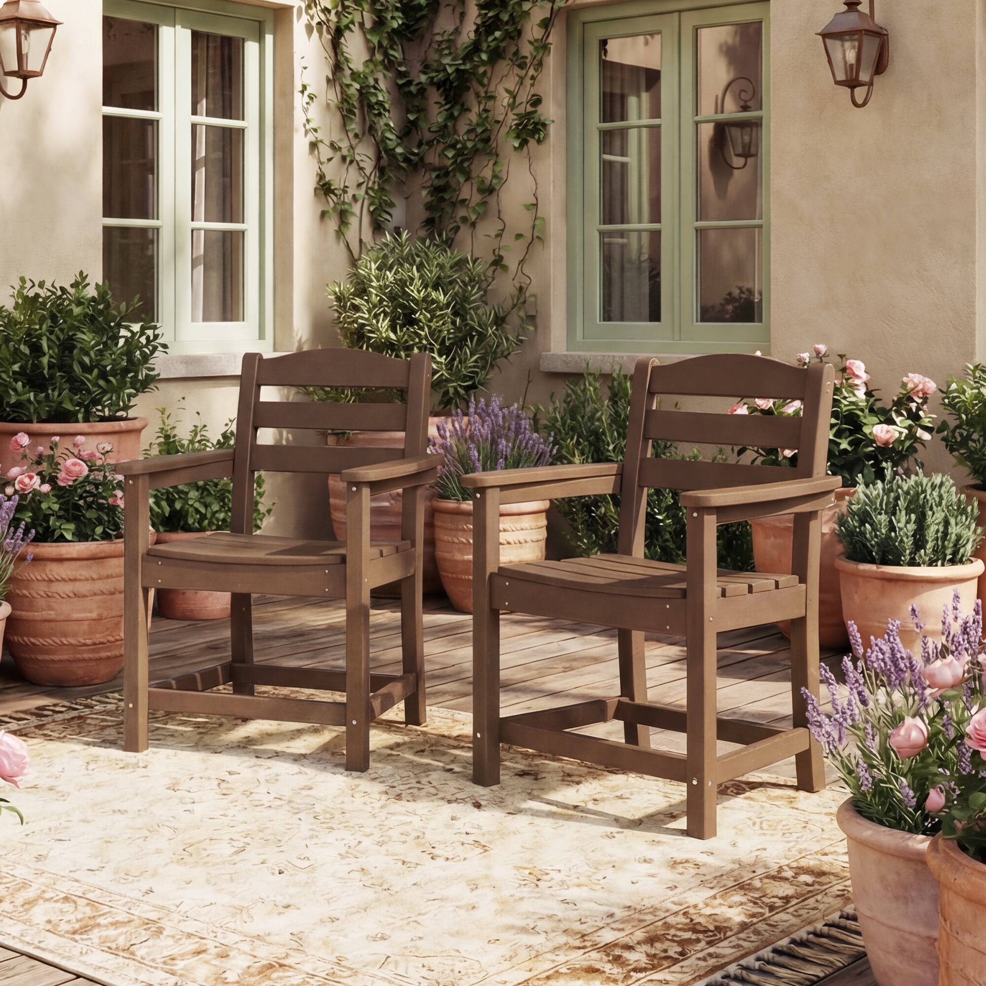 Left. Famapy - Pairs of HDPE Outdoor Dining Chair - 4 Colors Weatherproof Patio Armchair for Garden, Poolside 330LBS Capacity - Dark Brown.