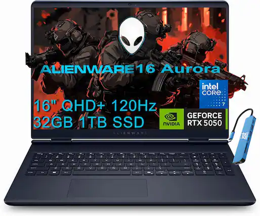 ALIENWARE 16 Aurora
16" QHD+ 120Hz
32GB 1TB SSD
intel CORE i7
GEFORCE RTX 5050
NVIDIA