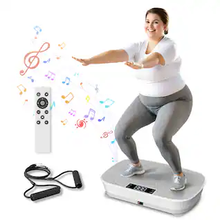 KERDOM - Powerful 99-Speed Vibration Plate Gym, Bluetooth Audio, 300Lb Capacity Home Gym Shaker for Toning & Balance - White