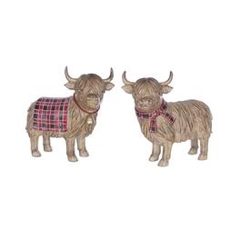 BreeBe - Highland Cow Winter Figurine (Set of 2) - Red, Brown
