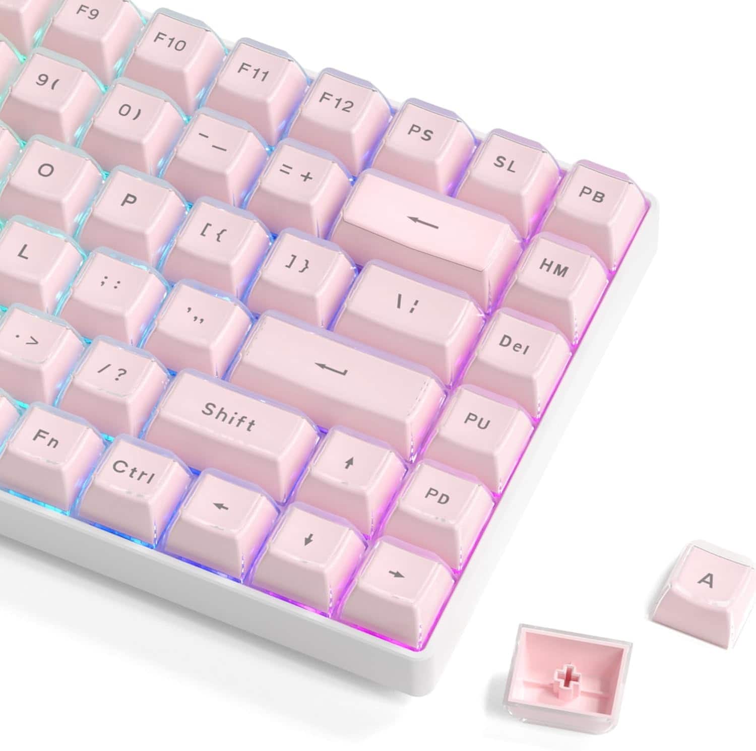 Womier - Jelly Keycaps,OEM Profile Clear Key Cap for 60%,75%,100% Mechanical Keyboards with Cherry/Gateron MX Switches - Pink