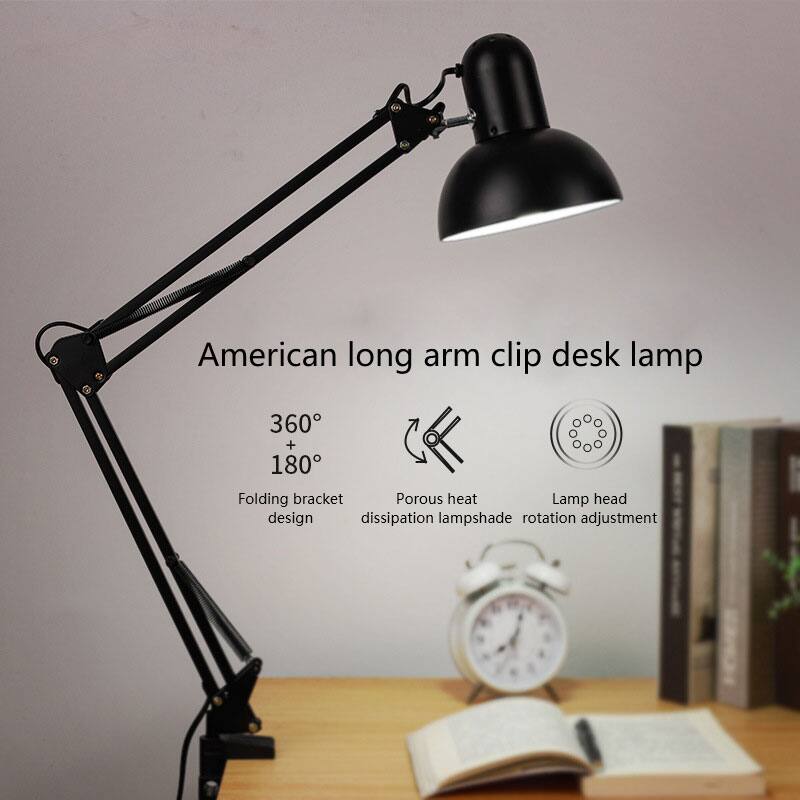 American long arm clip desk lamp  
360° + 180° Folding bracket design  
Porous heat dissipation lampshade  
Lamp head rotation adjustment