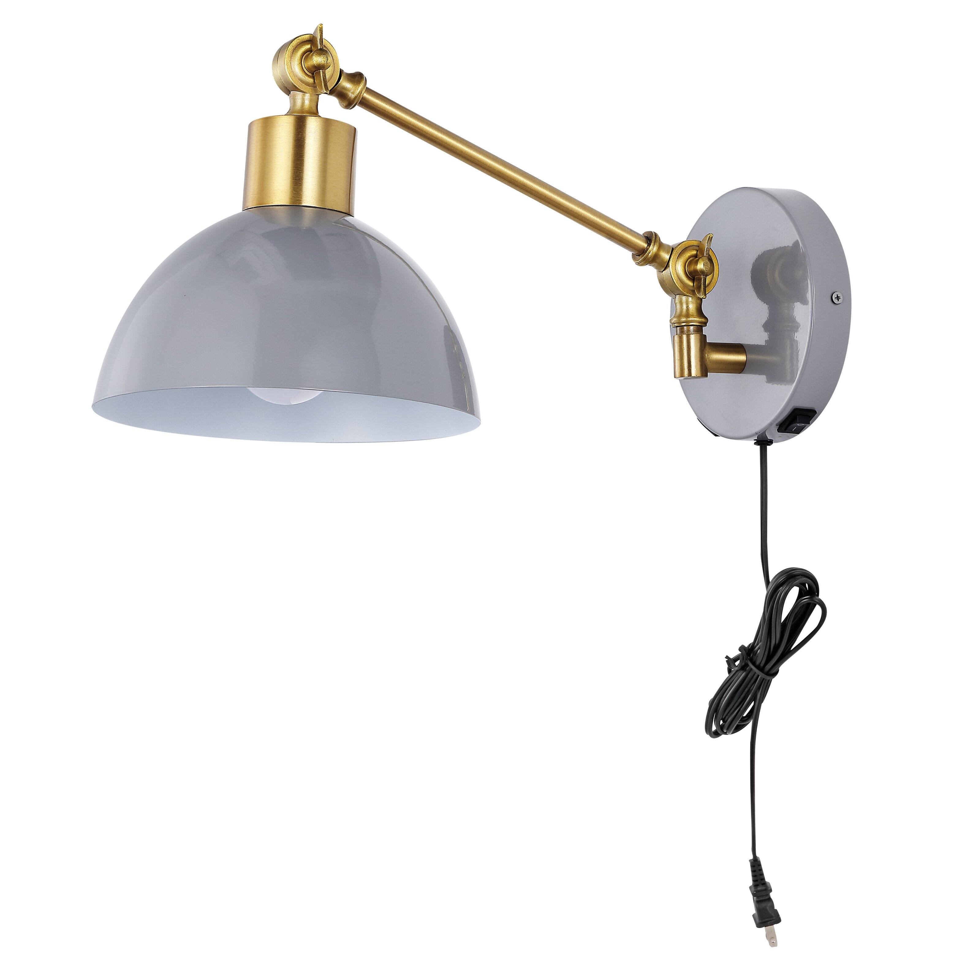 Alt View 6. Jonathan Y - Lisa 18" Swing Arm 1-Light Modern Midcentury Iron USB Charging Port LED Sconce, Grey/Brass Gold - Gray.