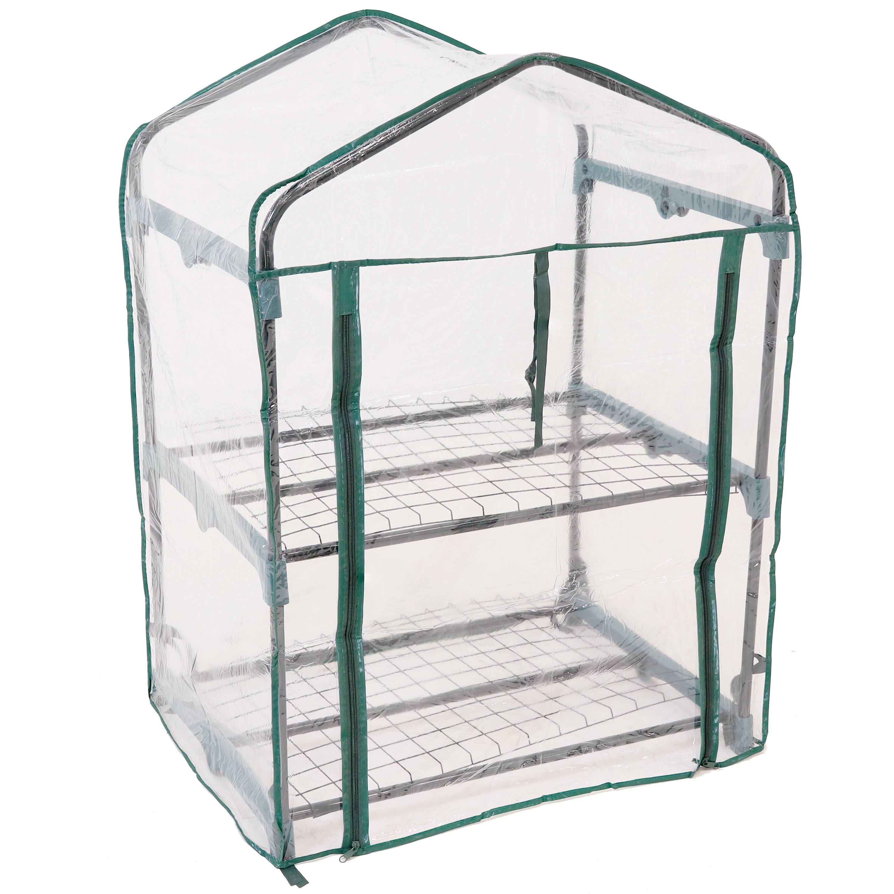 Alt View 10. Sunnydaze - 2-Tier Iron PVC Cover Mini Greenhouse and Roll-Up Zipper - Clear.