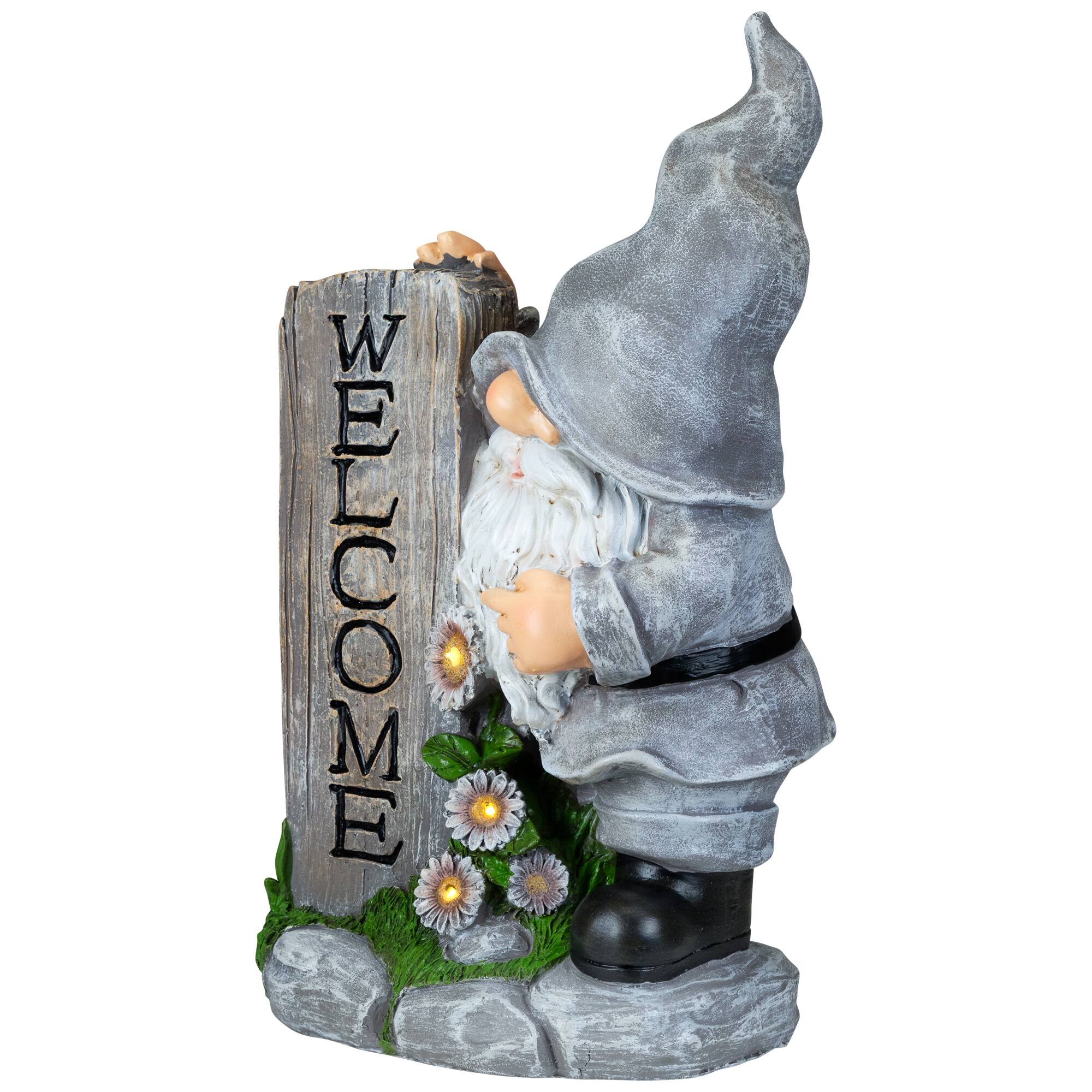 Alt View 5. Northlight - LED Solar Lighted Gnome Welcome Outdoor Garden Statue - 15.5" - Gray.