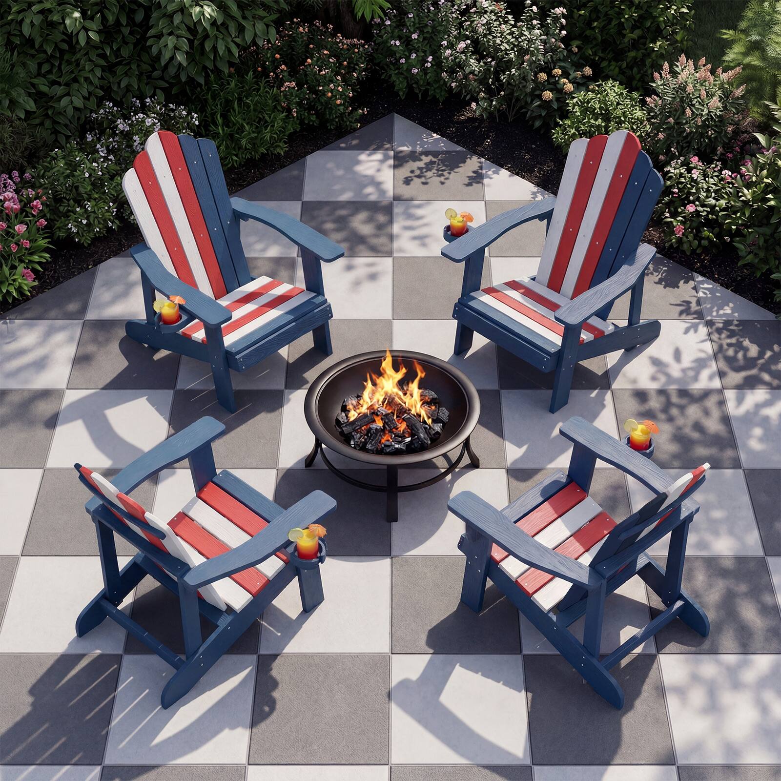 Alt View 1. Costway - Costway Oversized Adirondack Chair,Patio Lounge Adirondack Chair with Adjustable Cup Holder - Red+White+Blue.