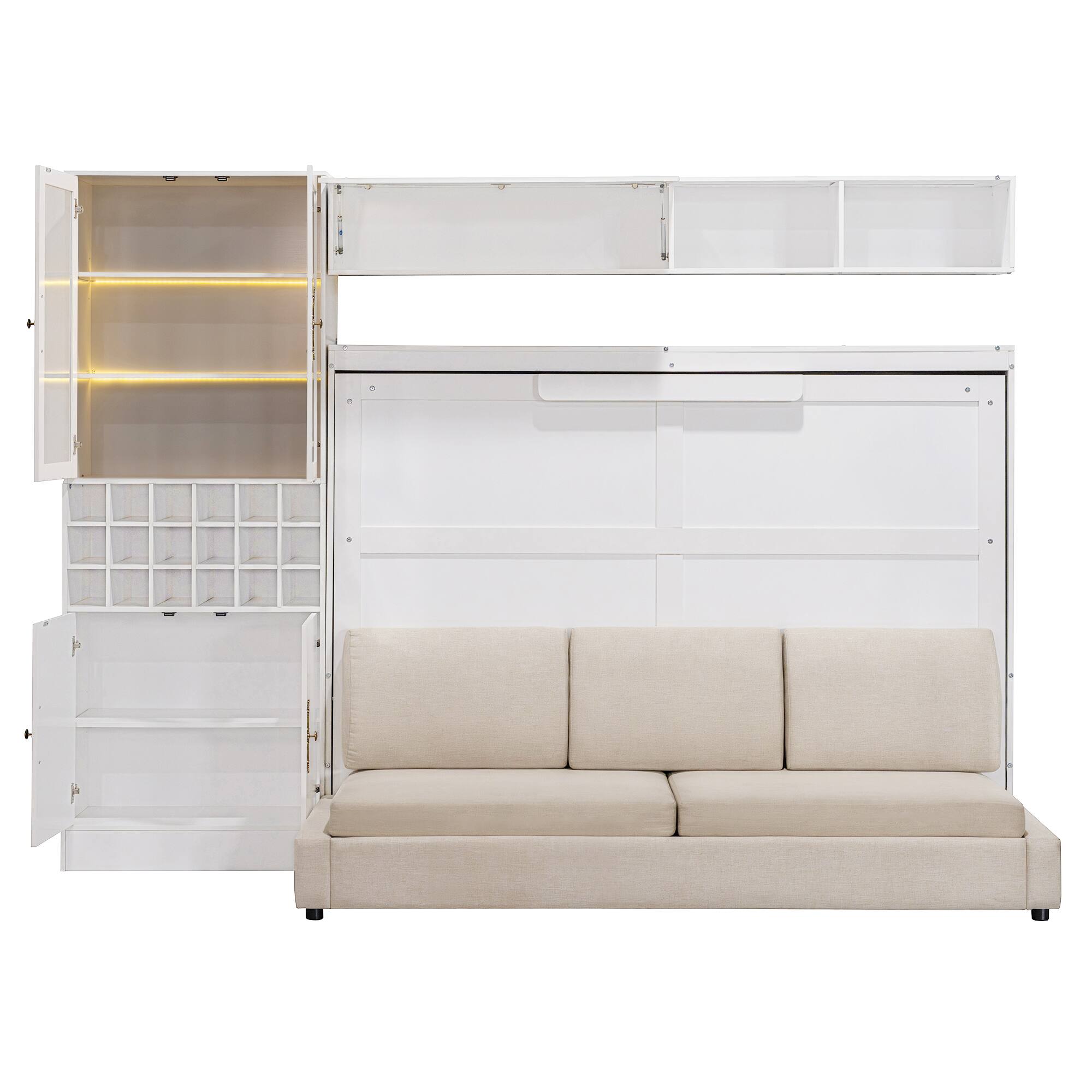 Alt View 9. Tiramisubest - Full Size Murphy Bed with Sofa, Shelves, USB & Light, White, 114"x63"x84", 455 lbs - White.
