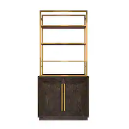 Boyel Living - 79 in. Tall Vertical Storage Space Gold Stainless Steel Bookshelf Bookcase With Cabinet - Brown+Gold