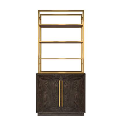 Front. Boyel Living - 79 in. Tall Vertical Storage Space Gold Stainless Steel Bookshelf Bookcase With Cabinet - Brown+Gold.