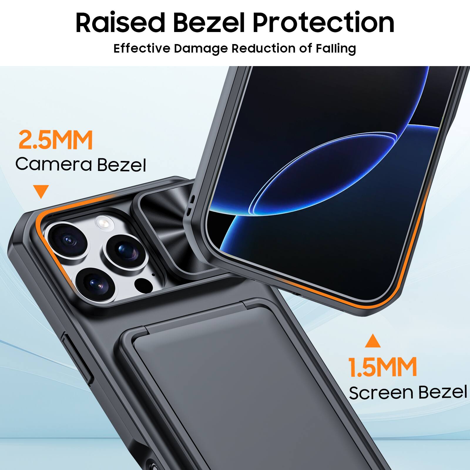 Raised Bezel Protection  
Effective Damage Reduction of Falling  

2.5MM Camera Bezel  
1.5MM Screen Bezel
