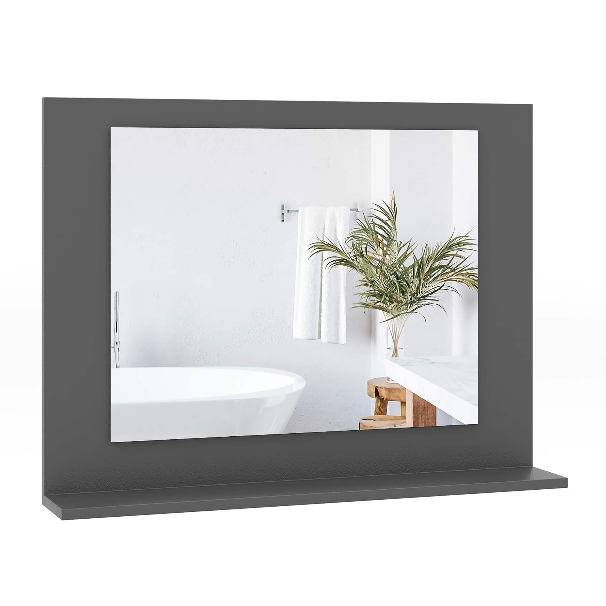 Gymax - Bathroom Mirror w/ Shelf 23.5'' x 17.5'' Rectangle Wood Frame Vanity Mirror - Gray