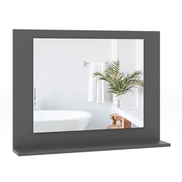Gymax - Bathroom Mirror w/ Shelf 23.5'' x 17.5'' Rectangle Wood Frame Vanity Mirror - Gray