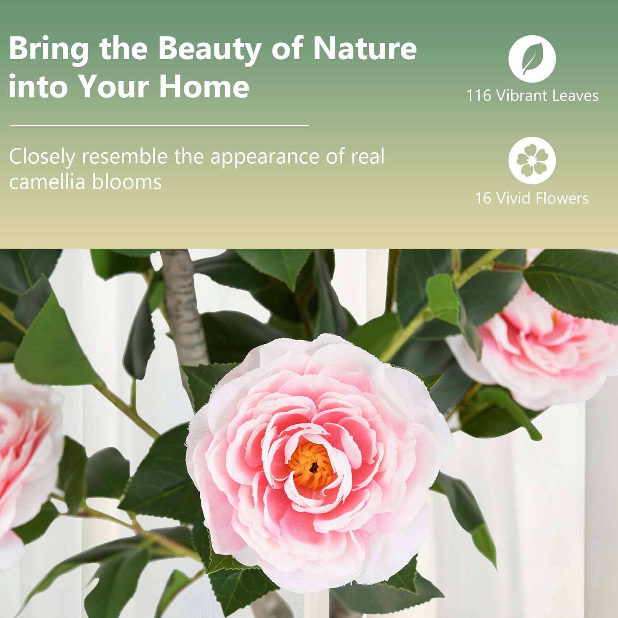Bring the Beauty of Nature into Your Home

Closely resemble the appearance of real camellia blooms

116 Vibrant Leaves

16 Vivid Flowers