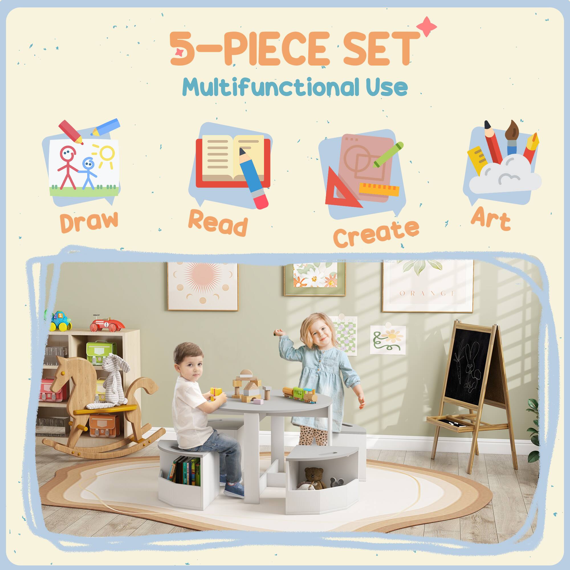 5-PIECE SET  
Multifunctional Use  

Draw  
Read  
Create  
Art  

ORANGE 1L