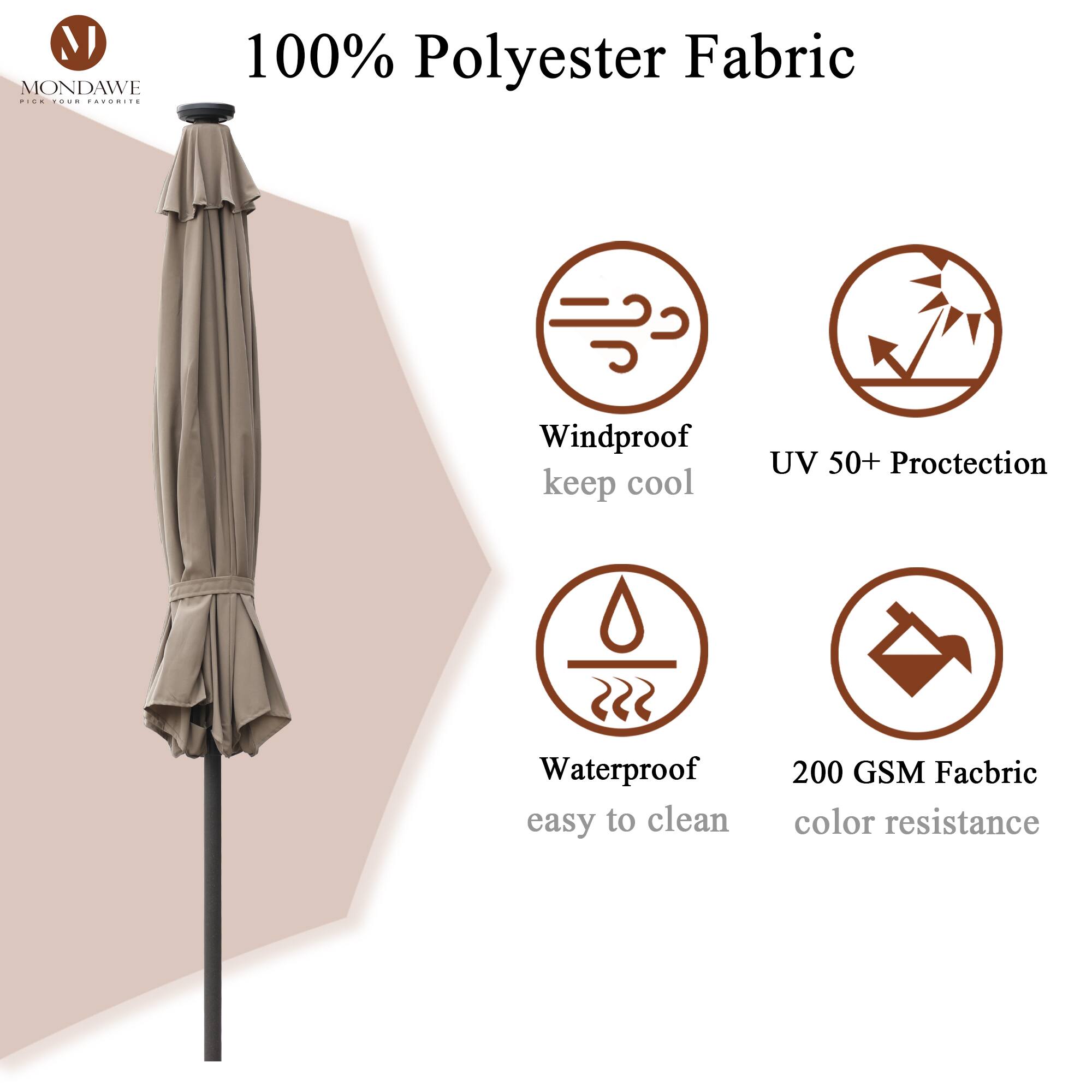 100% Polyester Fabric

- Windproof
- UV 50+ Protection
- Waterproof
- 200 GSM Fabric
- Easy to clean
- Color resistance