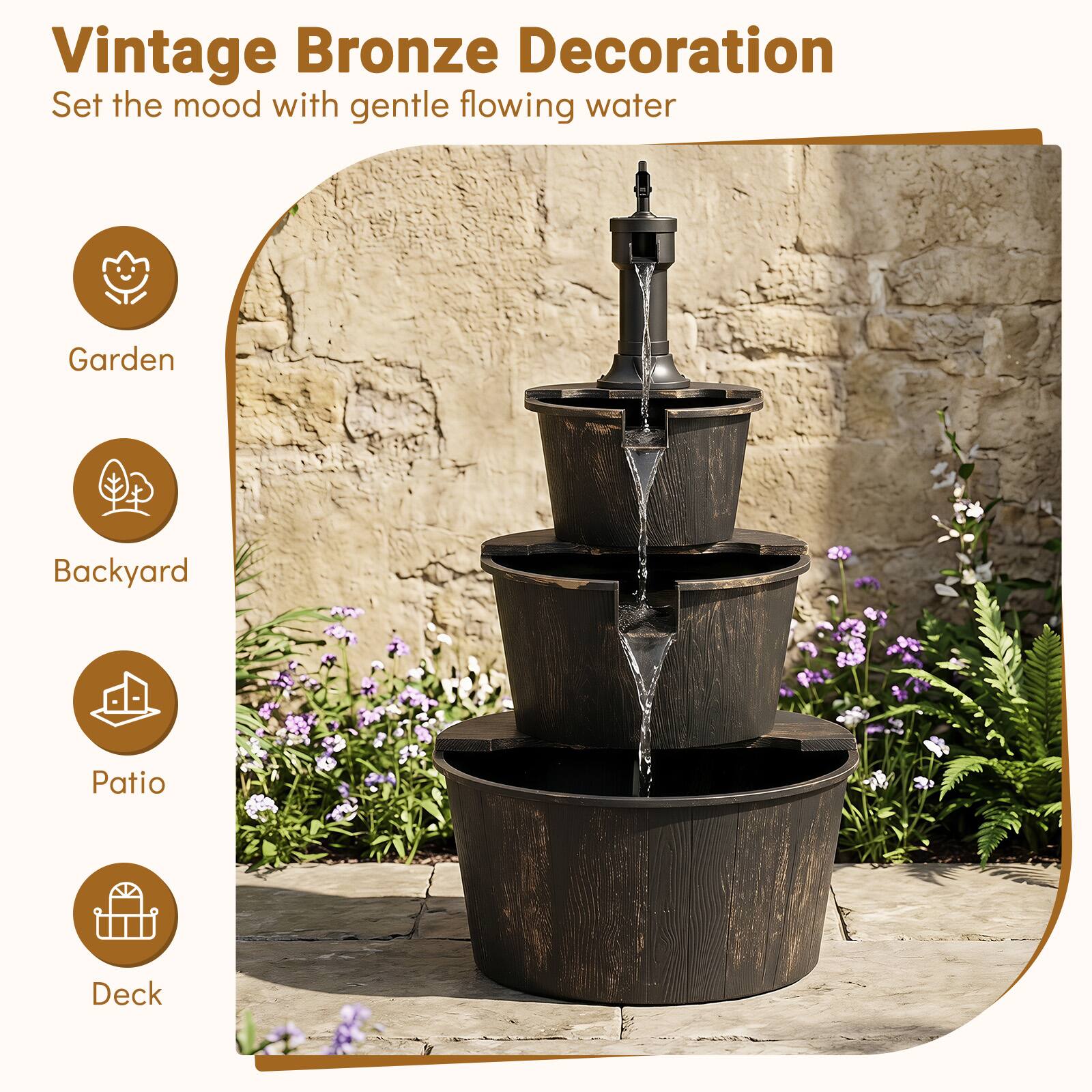 Vintage Bronze Decoration  
Set the mood with gentle flowing water

- Garden
- Backyard
- Patio
- Deck