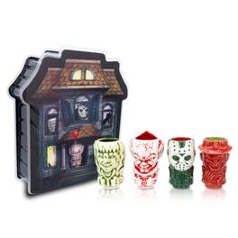 ThinkGeek - Geeki Tikis Horror Mini Muglets 4-Pack | Regan, Jason, Pennywise, Freddy - Gray