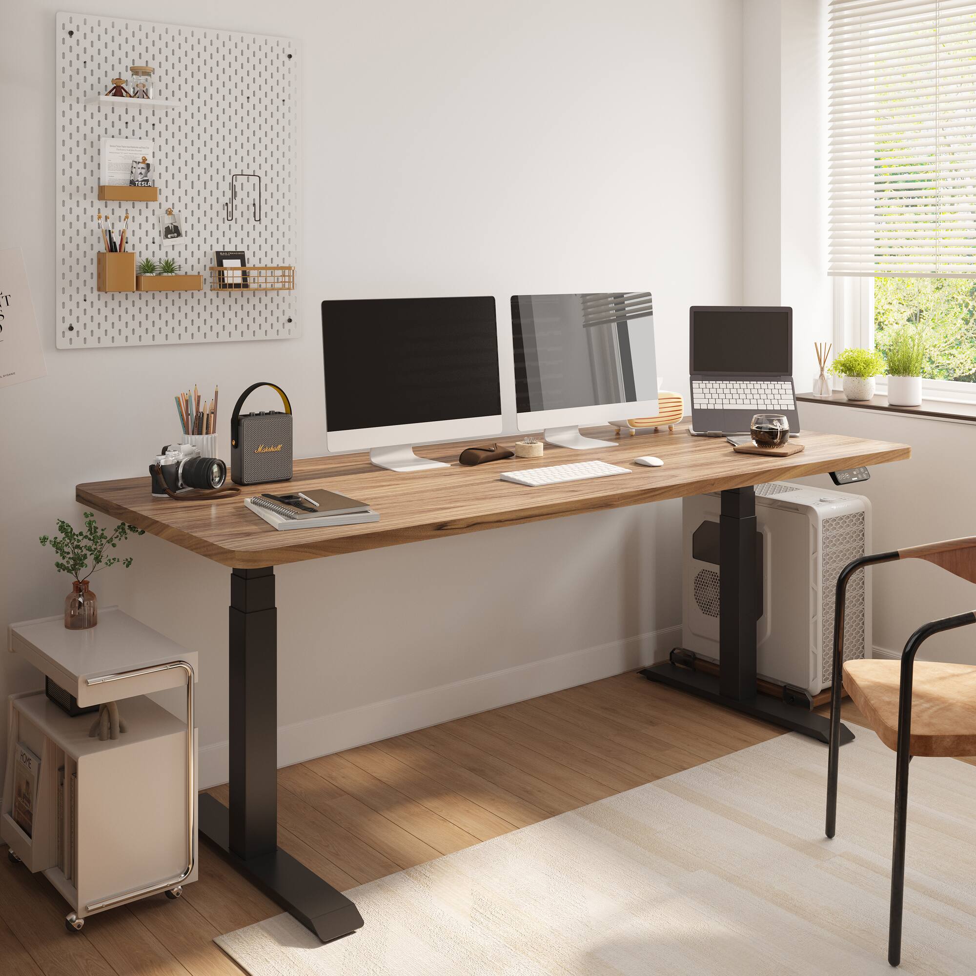 Alt View 1. FlexiSpot - FlexiSpot E7 72''W Electric Adjustable Standing Desk, Black Walnut/Black - Walnut.