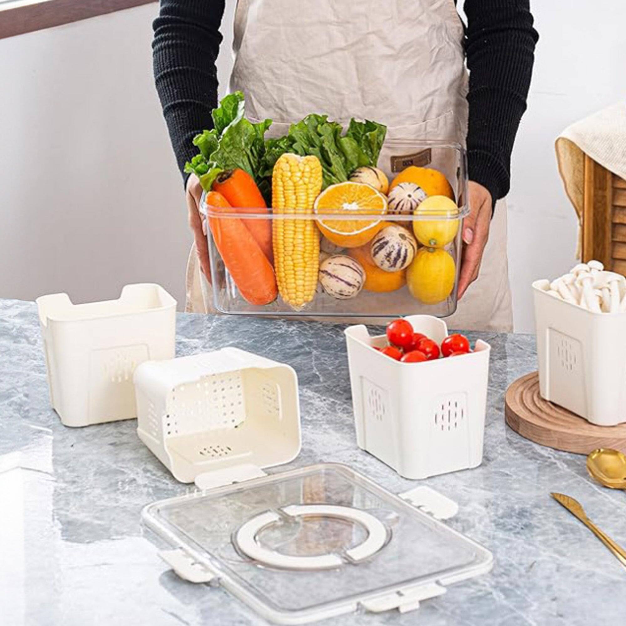 Alt View 6. Cheer Collection - Fruit Organizer for Refrigerator – 4-Compartment Produce Saver with Lid & Handle, Fruit and Veggie Storage Containers - 4 Compartment Container.