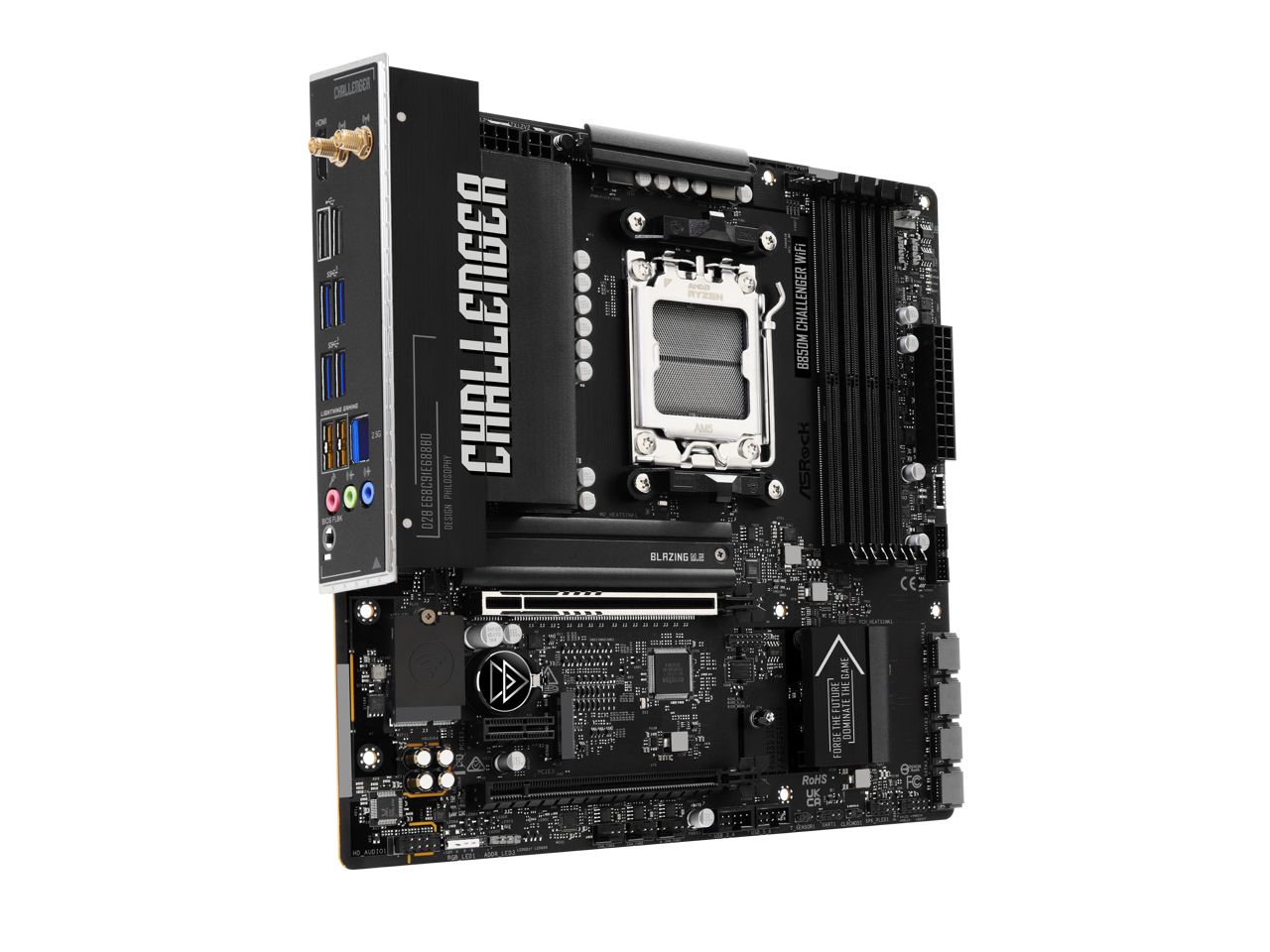 CHALLENGER  
E68C91E68880 D28  
PHILOSOPHY  
CHALLENGER DESIGN  
- APO RYZSN  
AMS ELAZING  
- 40  
WIFI  
CHALLENGER  
B850M  
ASRock  
THE GA FUTURI  
THE DOMINATE FORSE  
RoHS UK CA CE 30 FC
