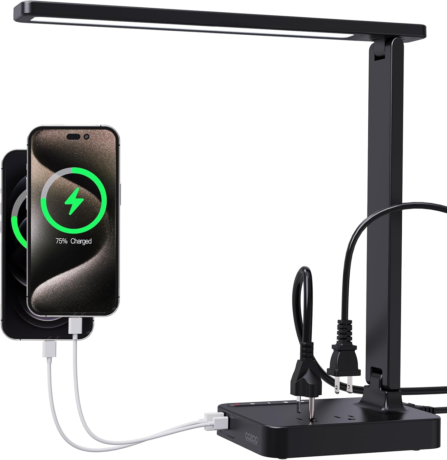 Stamp n Camp - Desk Lamp COZOO LED Desk Lamps for Home Office with USB Charging Port/Outlet/Organizer Desk Lamp for College Dorm - Black Pro