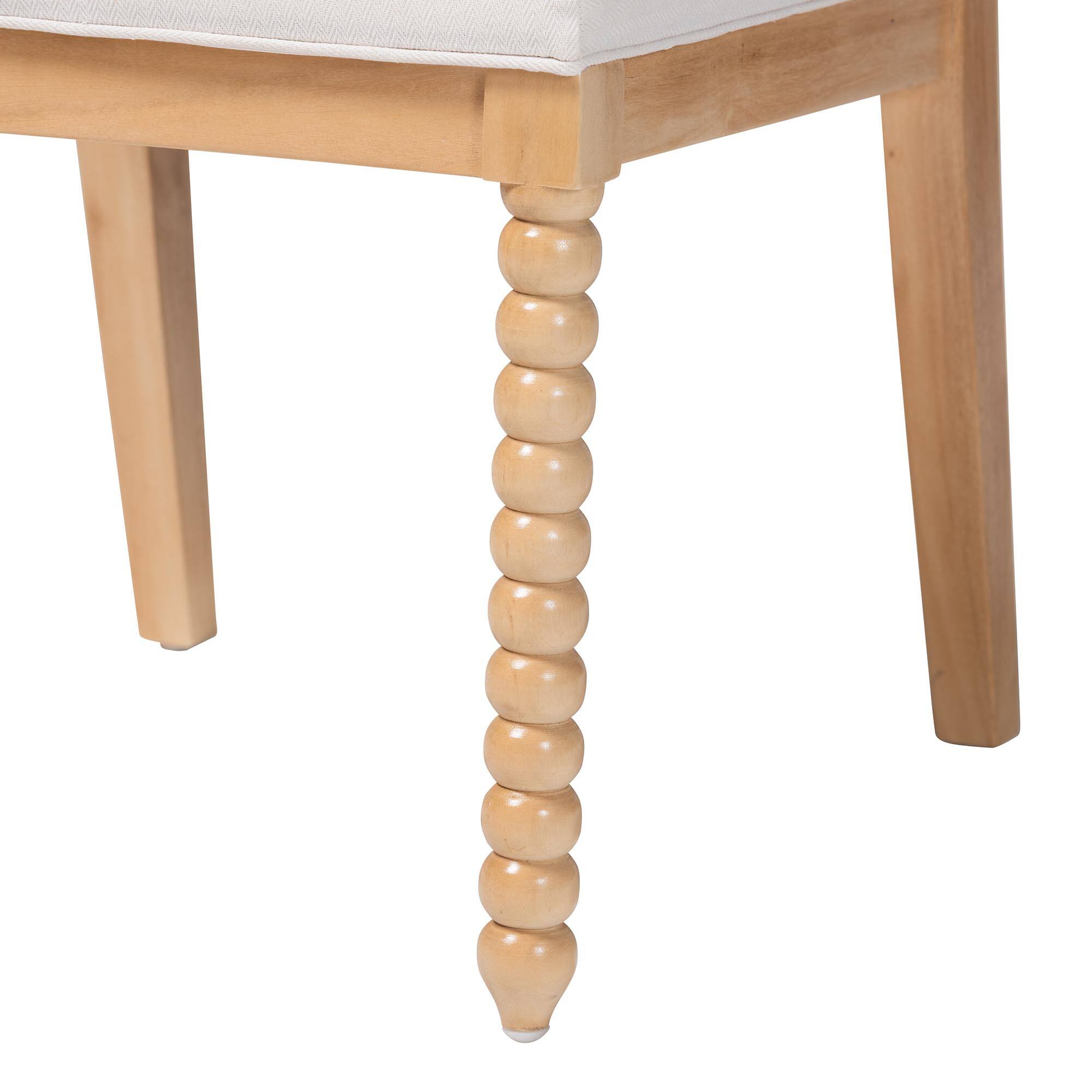 Alt View 2. bali & pari - Deya Bobbin Dining Chair - Wood Side Chair with Upholstered Seat and Spindle Backrest - Natural Brown/White.