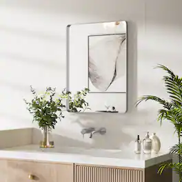 PAIHOME - Silver Metal Framed Bathroom Mirror for Wall, Vanity Mirror for Modern Decorative - 16" x 24"